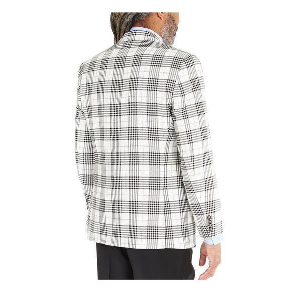 TAYION BY MONTEE HOLL Mens White Plaid Stretch Suit Separate Blazer 36R - Picture 2 of 4